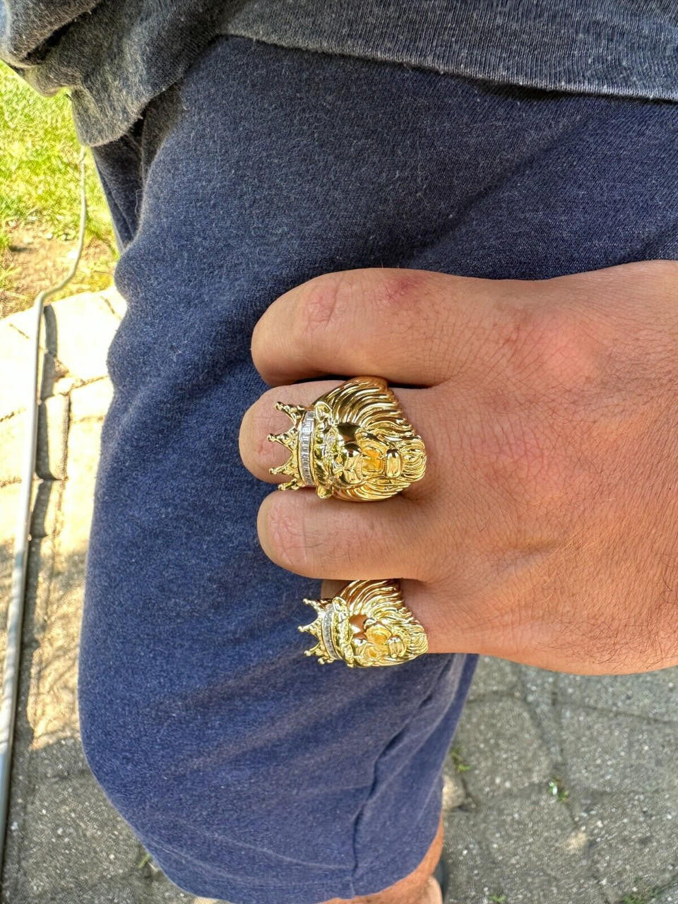 MOISSANITE Rasta King Lion Head Ring - 14k Gold Vermeil 925 Silver