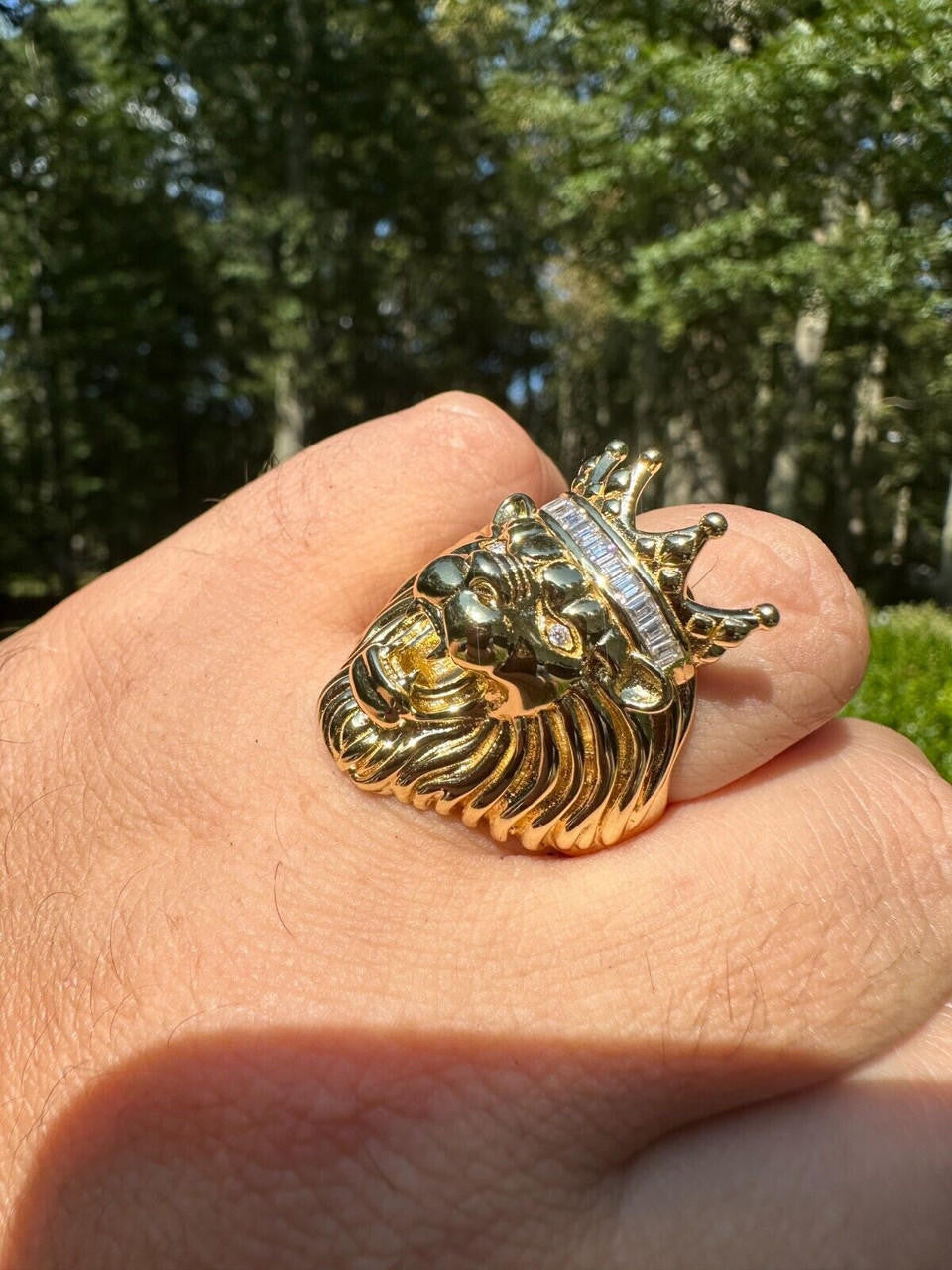 MOISSANITE Rasta King Lion Head Ring - 14k Gold Vermeil 925 Silver
