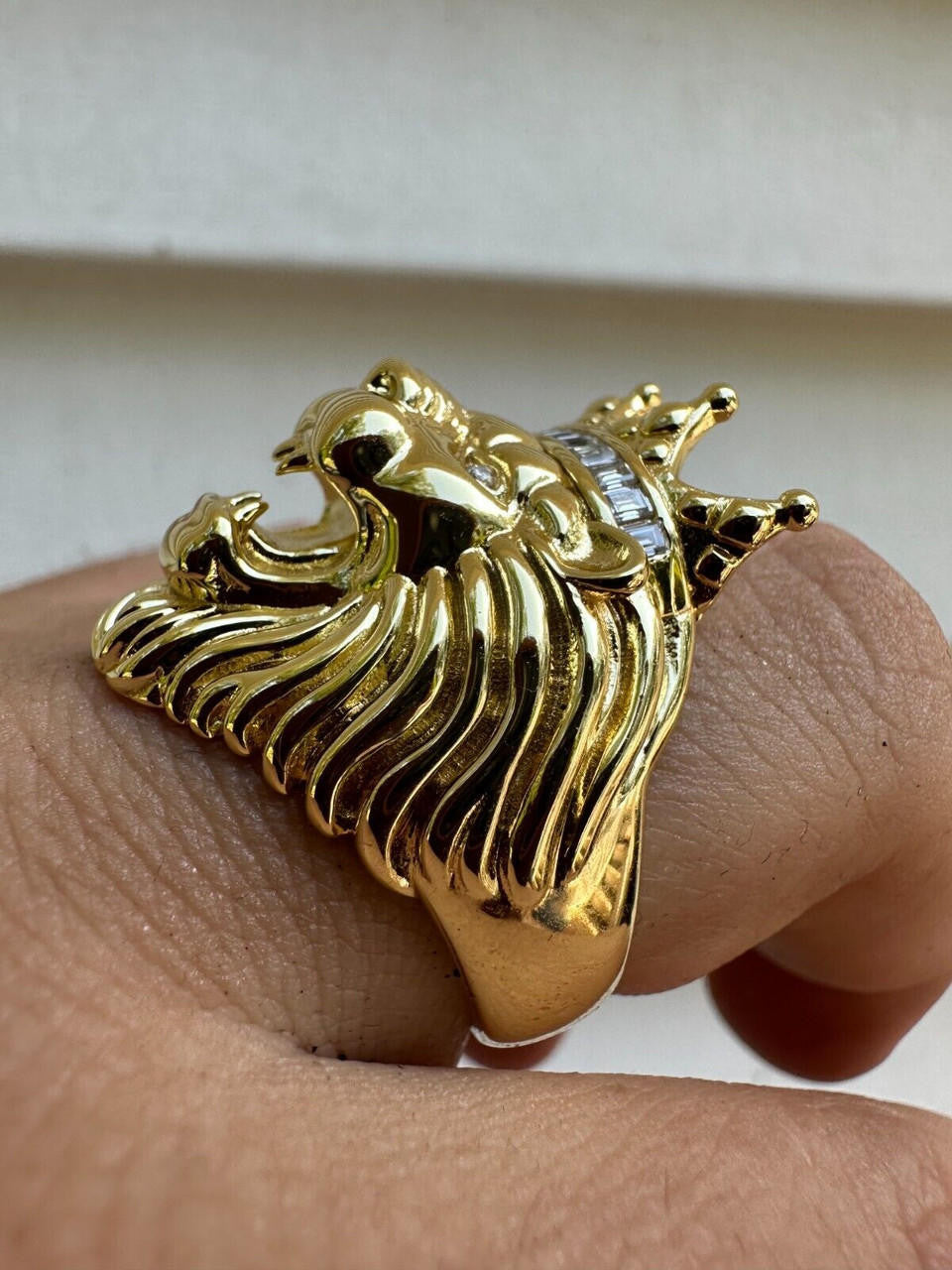 MOISSANITE Rasta King Lion Head Ring - 14k Gold Vermeil 925 Silver