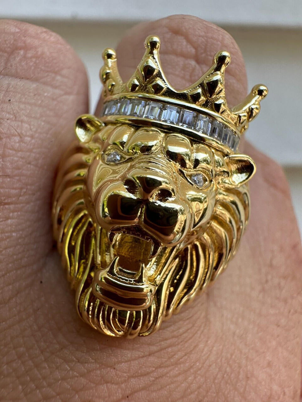 MOISSANITE Rasta King Lion Head Ring - 14k Gold Vermeil 925 Silver