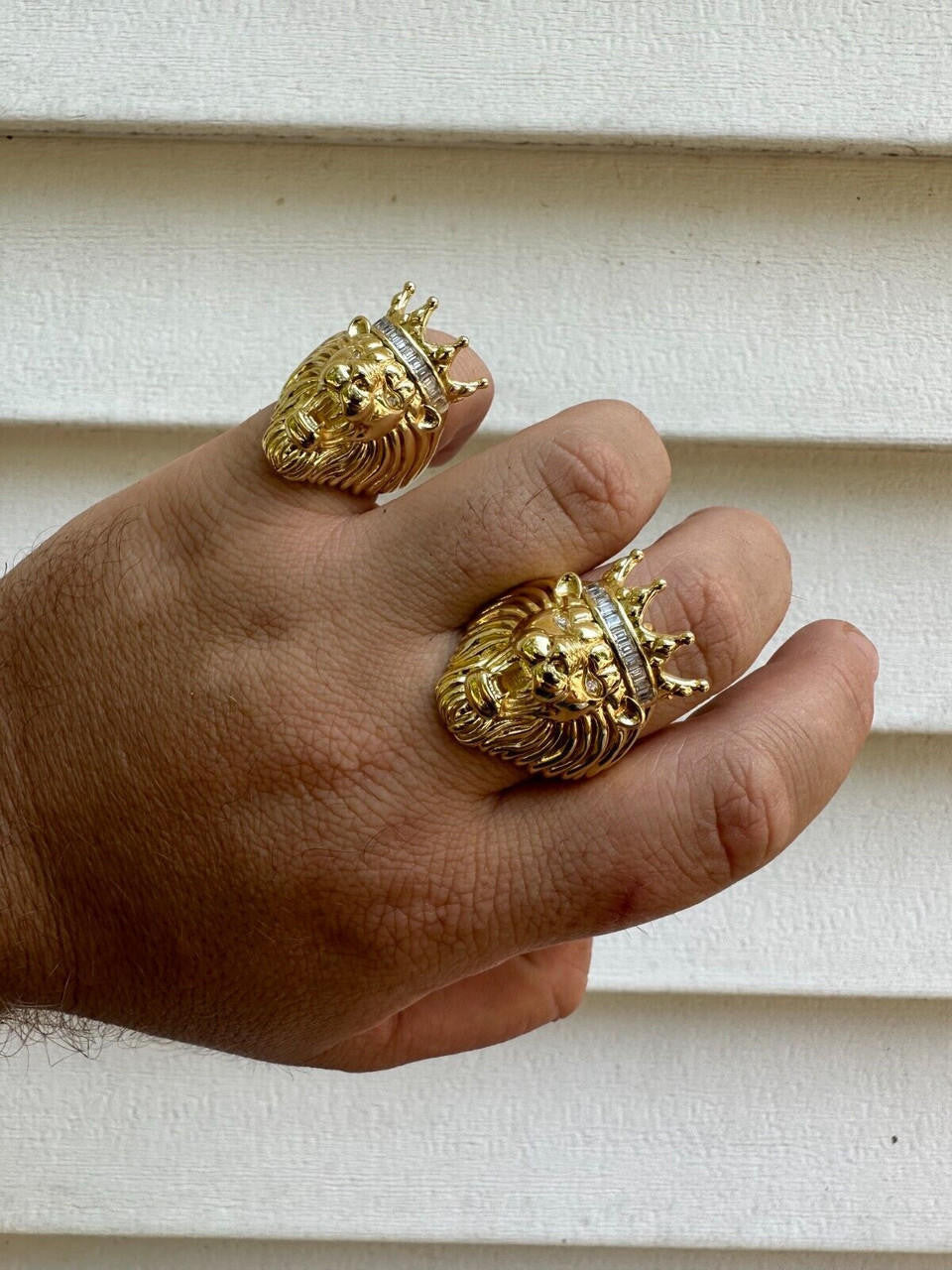 MOISSANITE Rasta King Lion Head Ring - 14k Gold Vermeil 925 Silver