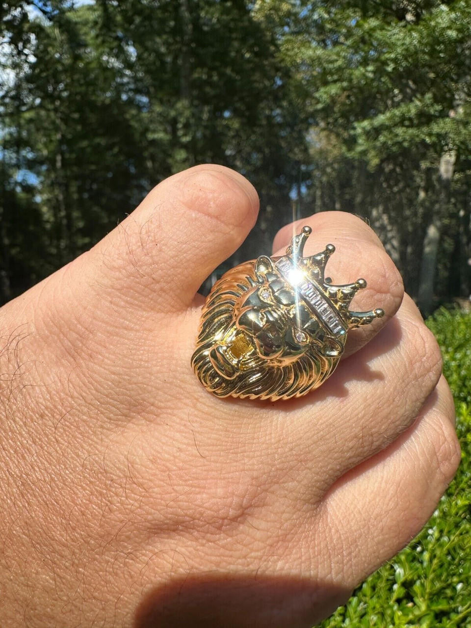 MOISSANITE Rasta King Lion Head Ring - 14k Gold Vermeil 925 Silver