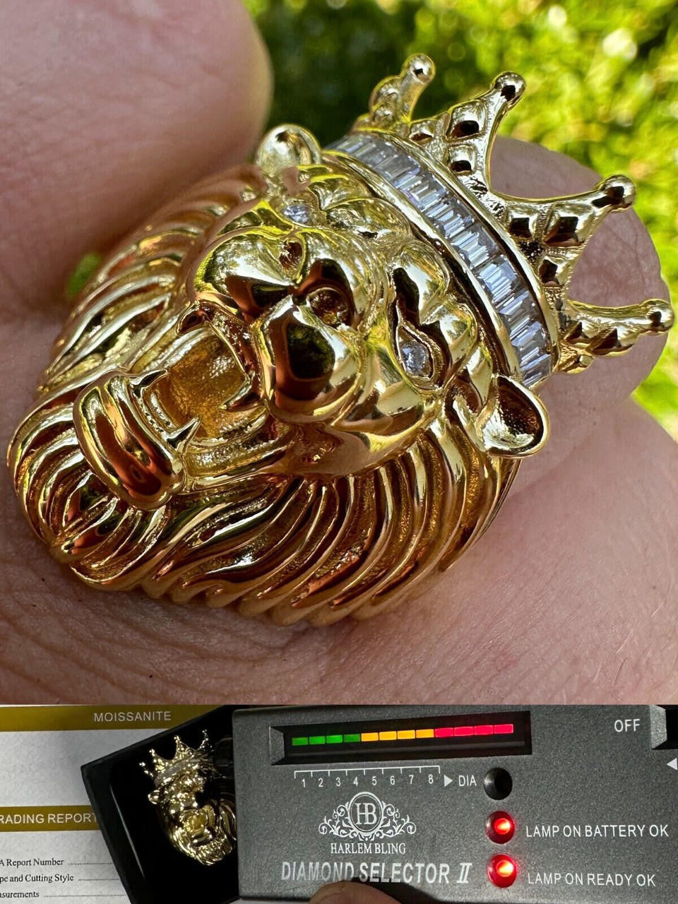MOISSANITE Rasta King Lion Head Ring - 14k Gold Vermeil 925 Silver