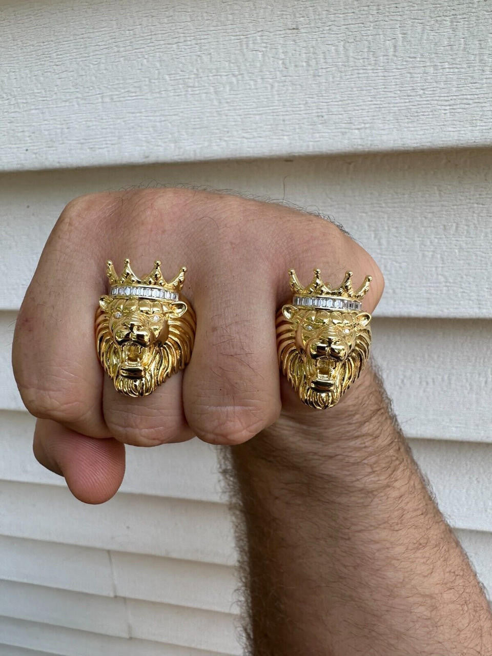MOISSANITE Rasta King Lion Head Ring - 14k Gold Vermeil 925 Silver