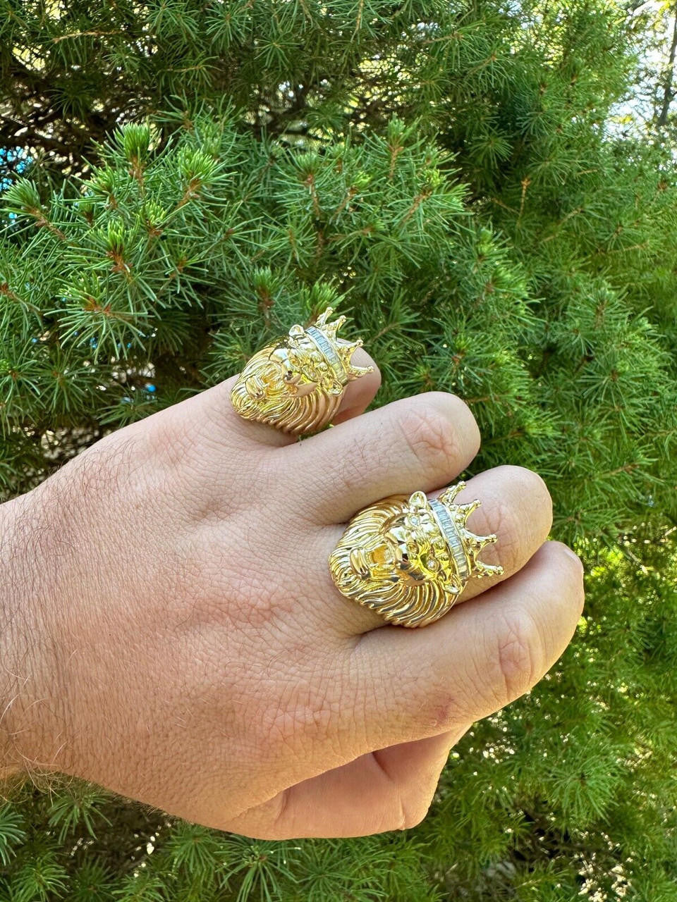 MOISSANITE Rasta King Lion Head Ring - 14k Gold Vermeil 925 Silver