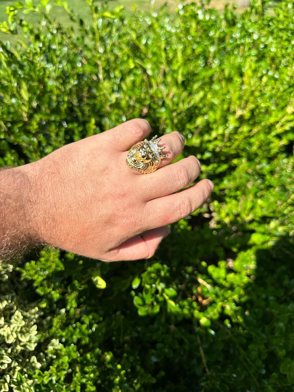 MOISSANITE Rasta King Lion Head Ring - 14k Gold Vermeil 925 Silver