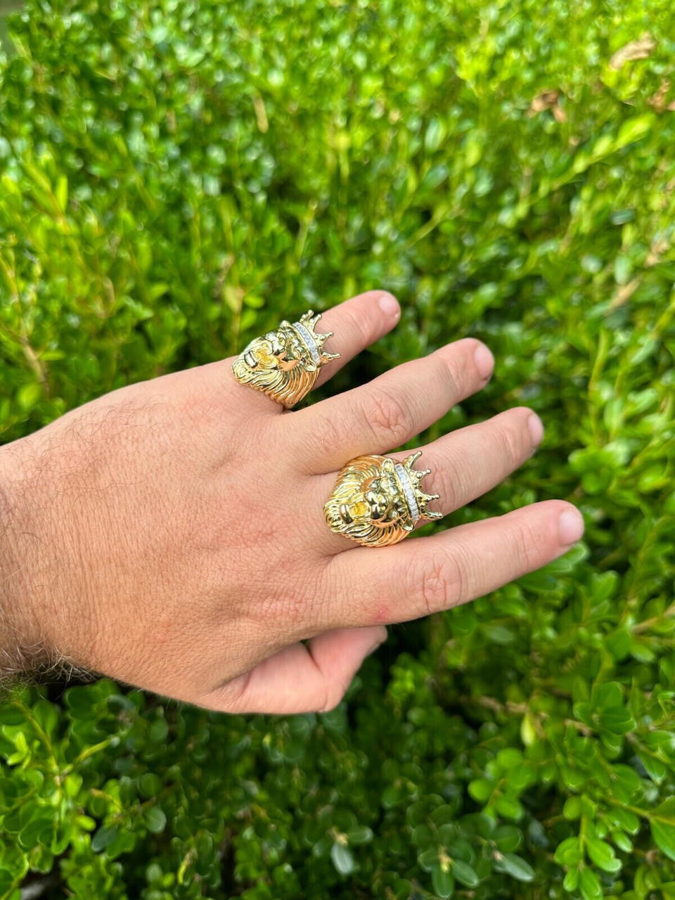 MOISSANITE Rasta King Lion Head Ring - 14k Gold Vermeil 925 Silver