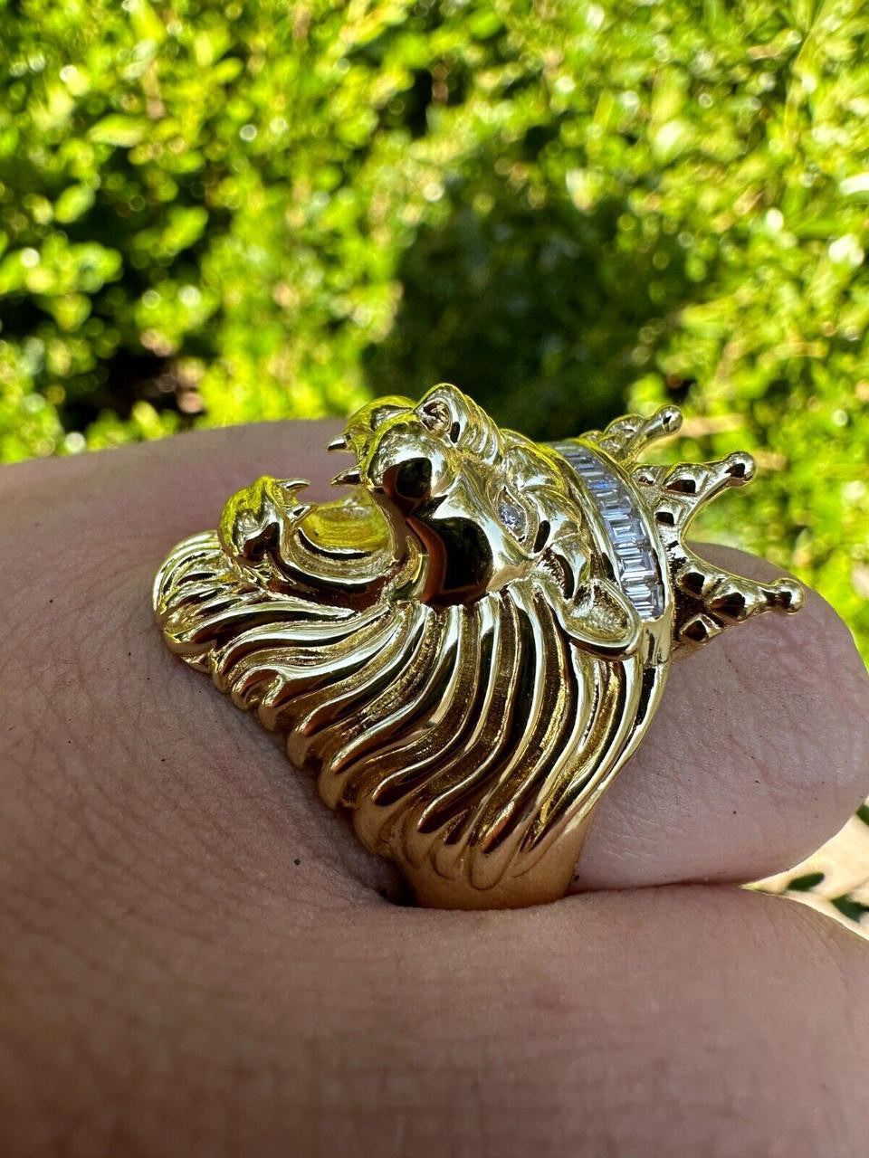 MOISSANITE Rasta King Lion Head Ring - 14k Gold Vermeil 925 Silver