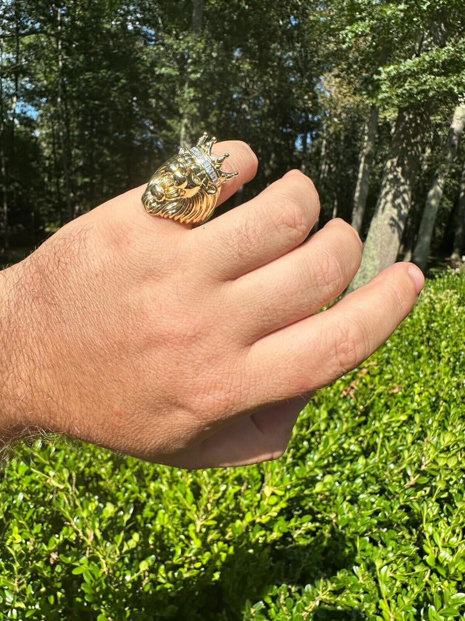 MOISSANITE Rasta King Lion Head Ring - 14k Gold Vermeil 925 Silver