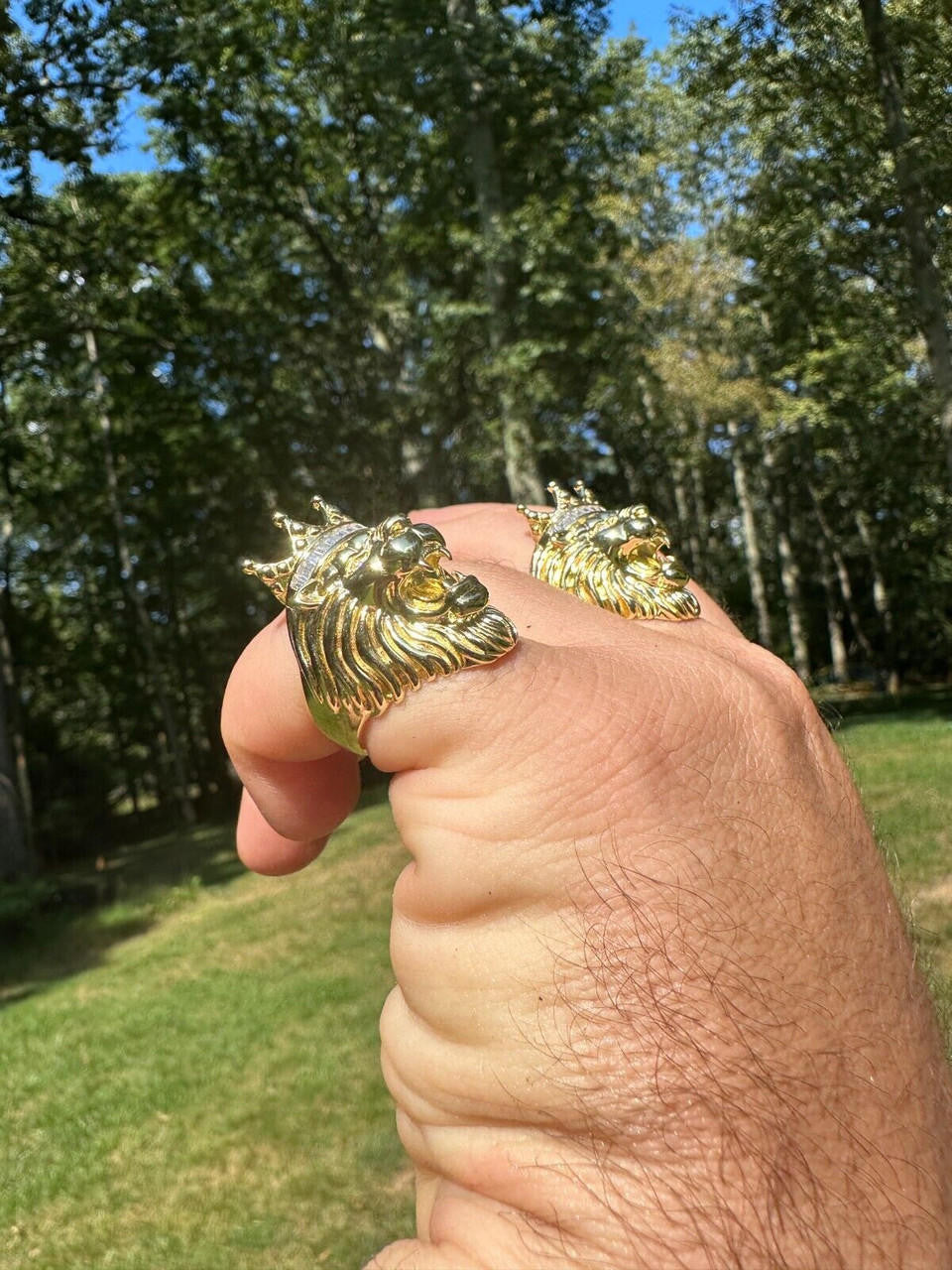 MOISSANITE Rasta King Lion Head Ring - 14k Gold Vermeil 925 Silver