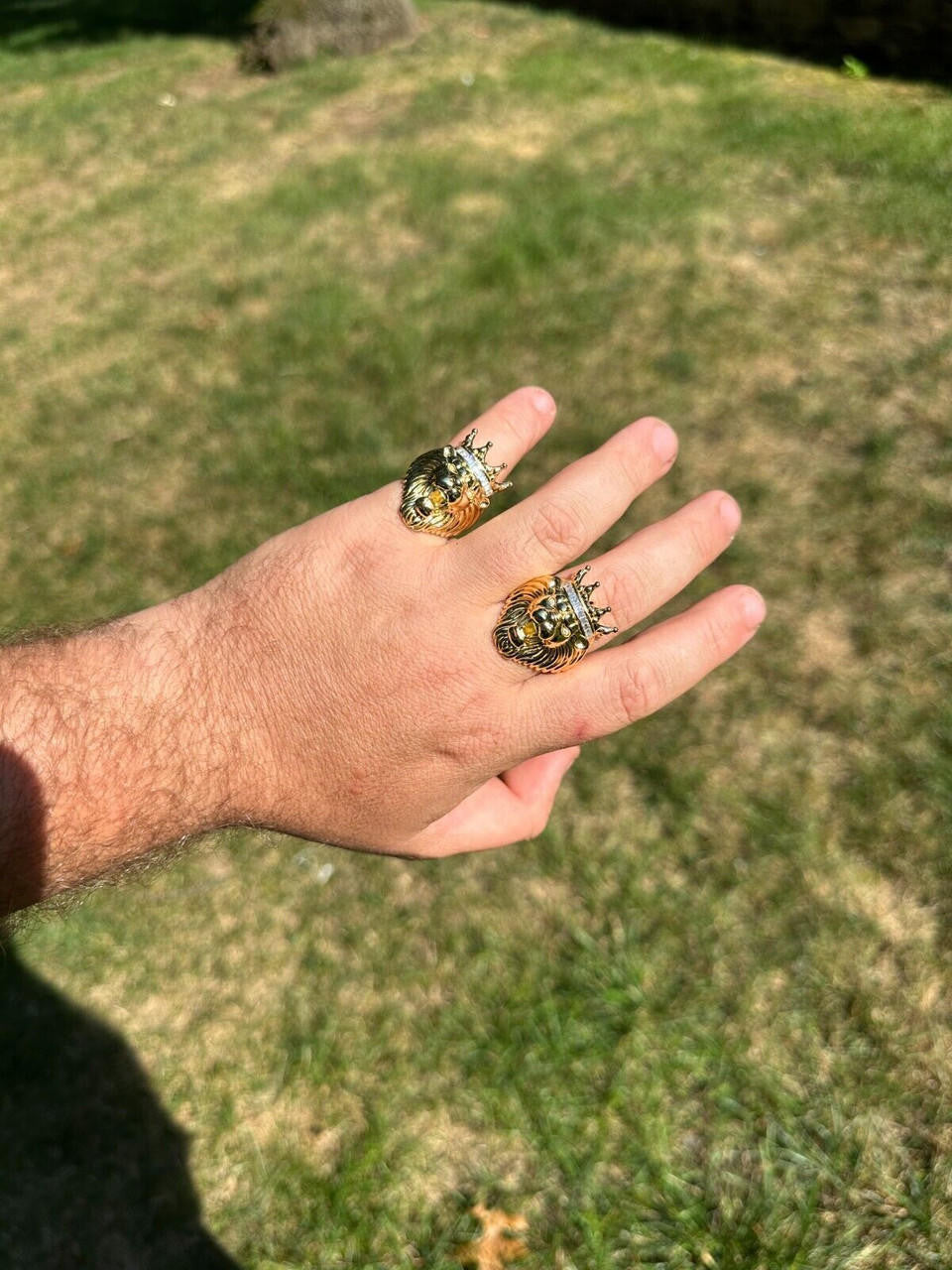 MOISSANITE Rasta King Lion Head Ring - 14k Gold Vermeil 925 Silver