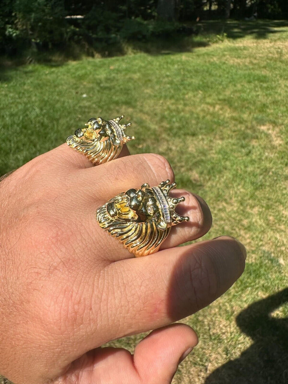 MOISSANITE Rasta King Lion Head Ring - 14k Gold Vermeil 925 Silver