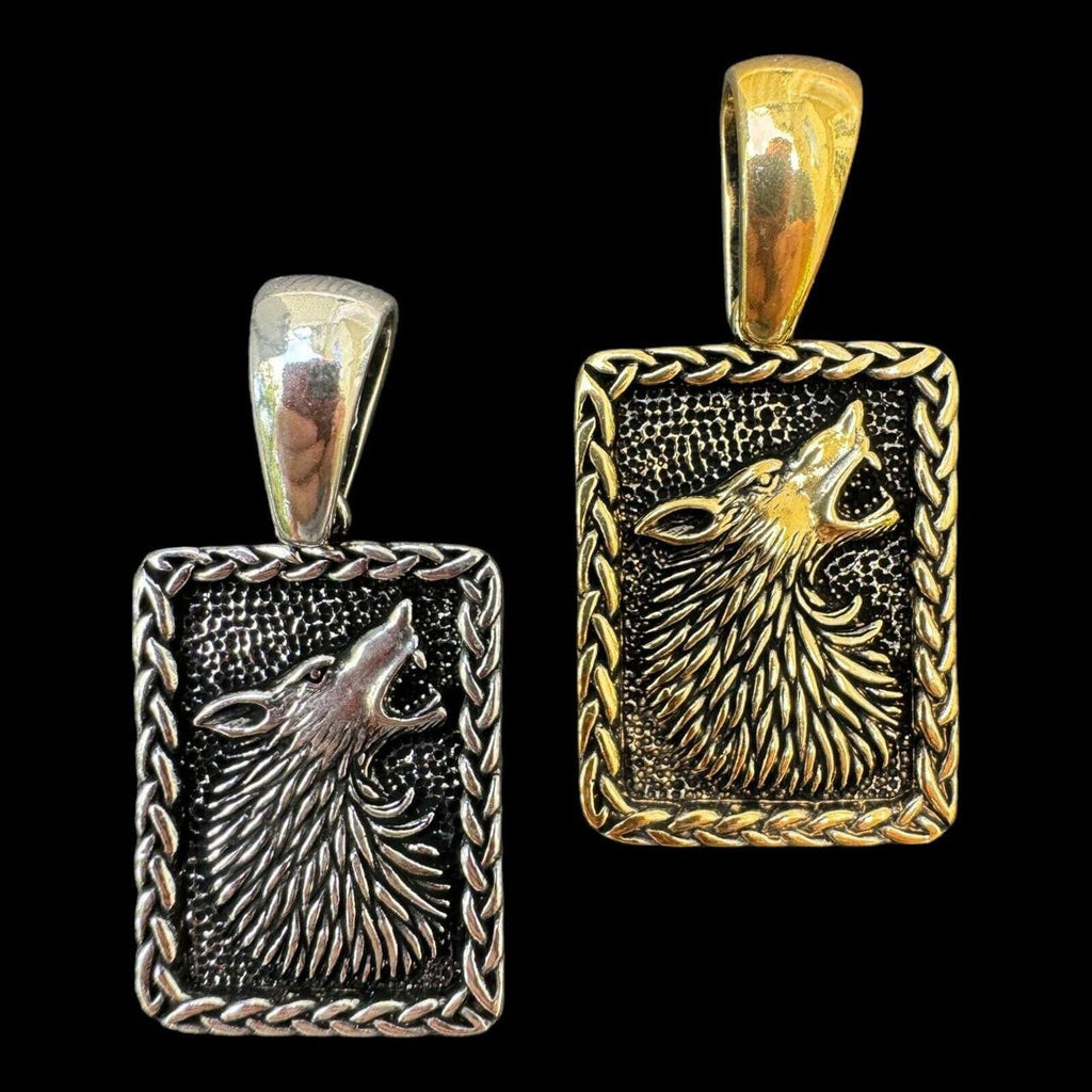 Lone Wolf Dog Tag Pendant - 14k Gold Vermeil Or Oxidized 925 Silver - Medium 1.75"