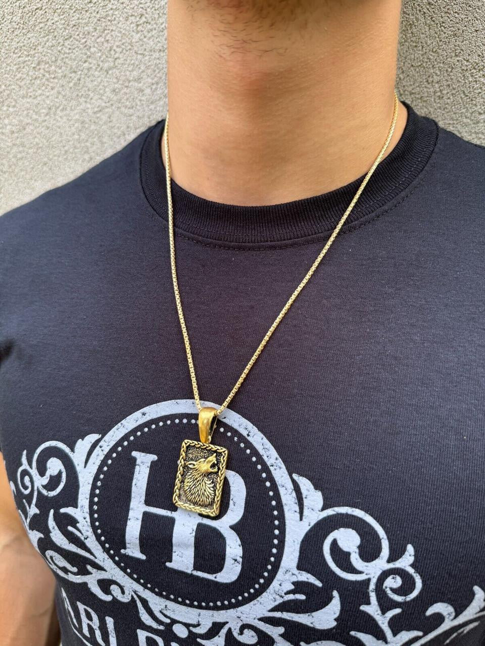 Lone Wolf Dog Tag Pendant - 14k Gold Vermeil Or Oxidized 925 Silver - Medium 1.75"