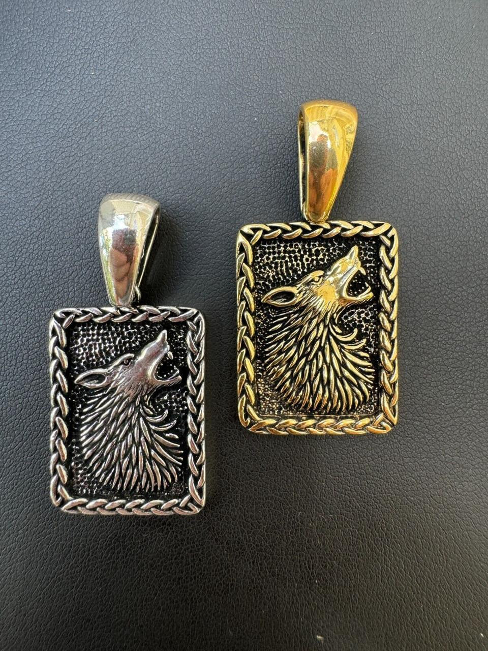 Lone Wolf Dog Tag Pendant - 14k Gold Vermeil Or Oxidized 925 Silver - Medium 1.75"