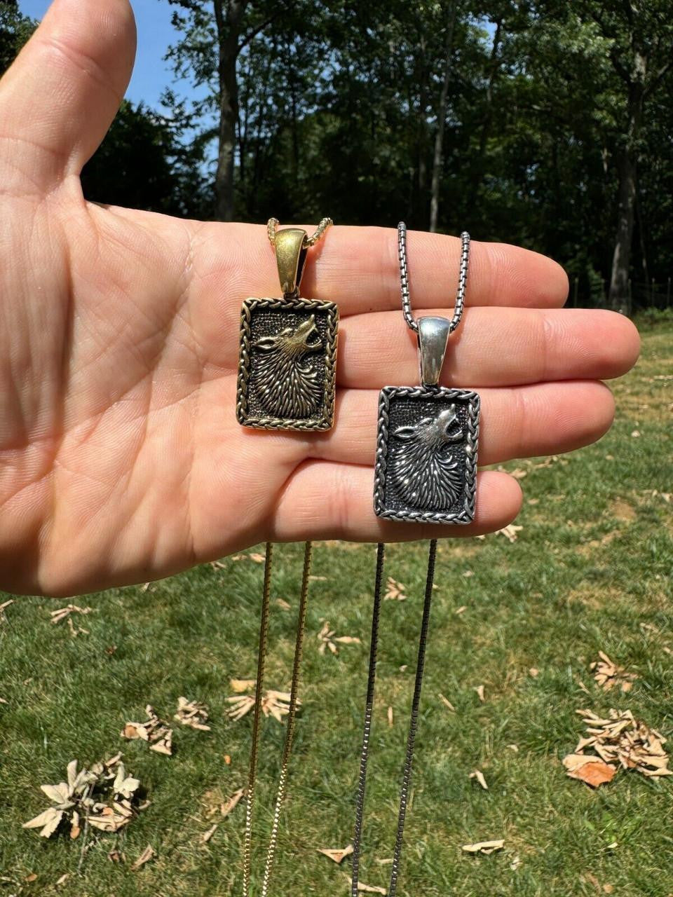 Lone Wolf Dog Tag Pendant - 14k Gold Vermeil Or Oxidized 925 Silver - Medium 1.75"