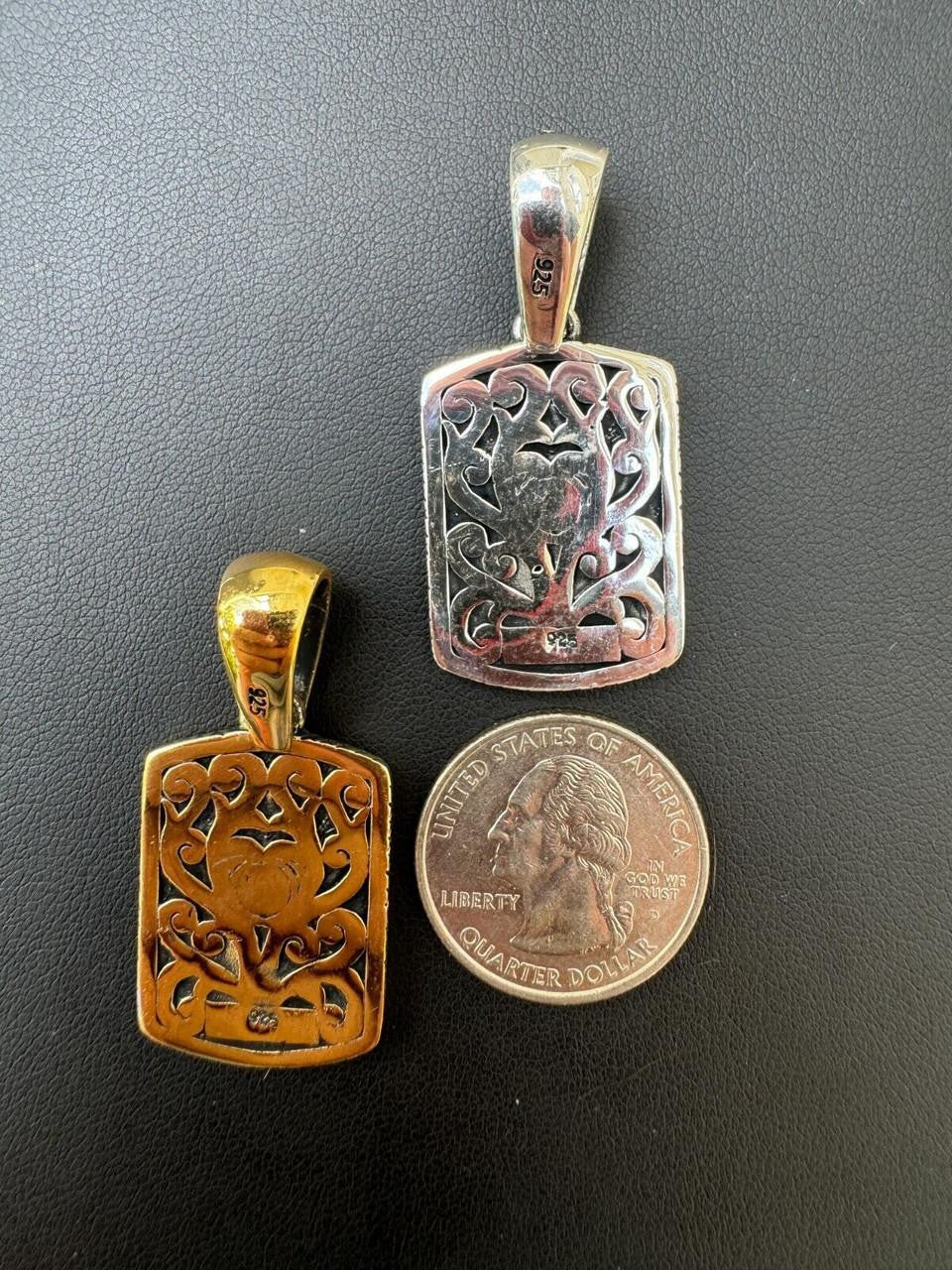 Lucky Dragon Dog Tag Pendant - 14k Gold Vermeil Or Oxidized 925 Silver - Medium 1.75"