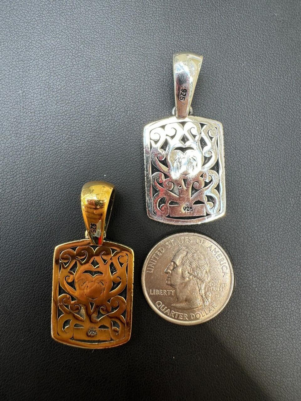 Lucky Dragon Dog Tag Pendant - 14k Gold Vermeil Or Oxidized 925 Silver - Medium 1.75"