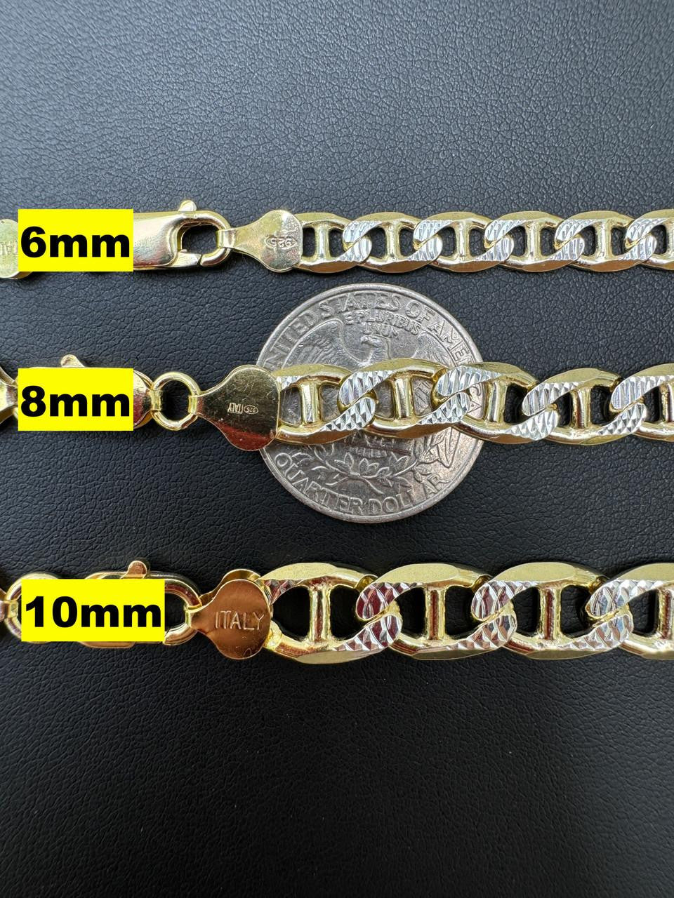 Mariner Link Chain Necklace Or Bracelet - Two Tone Diamond Cut 14k Gold Vermeil 925 Sterling Silver - 6"-30" - 2.5mm-10mm