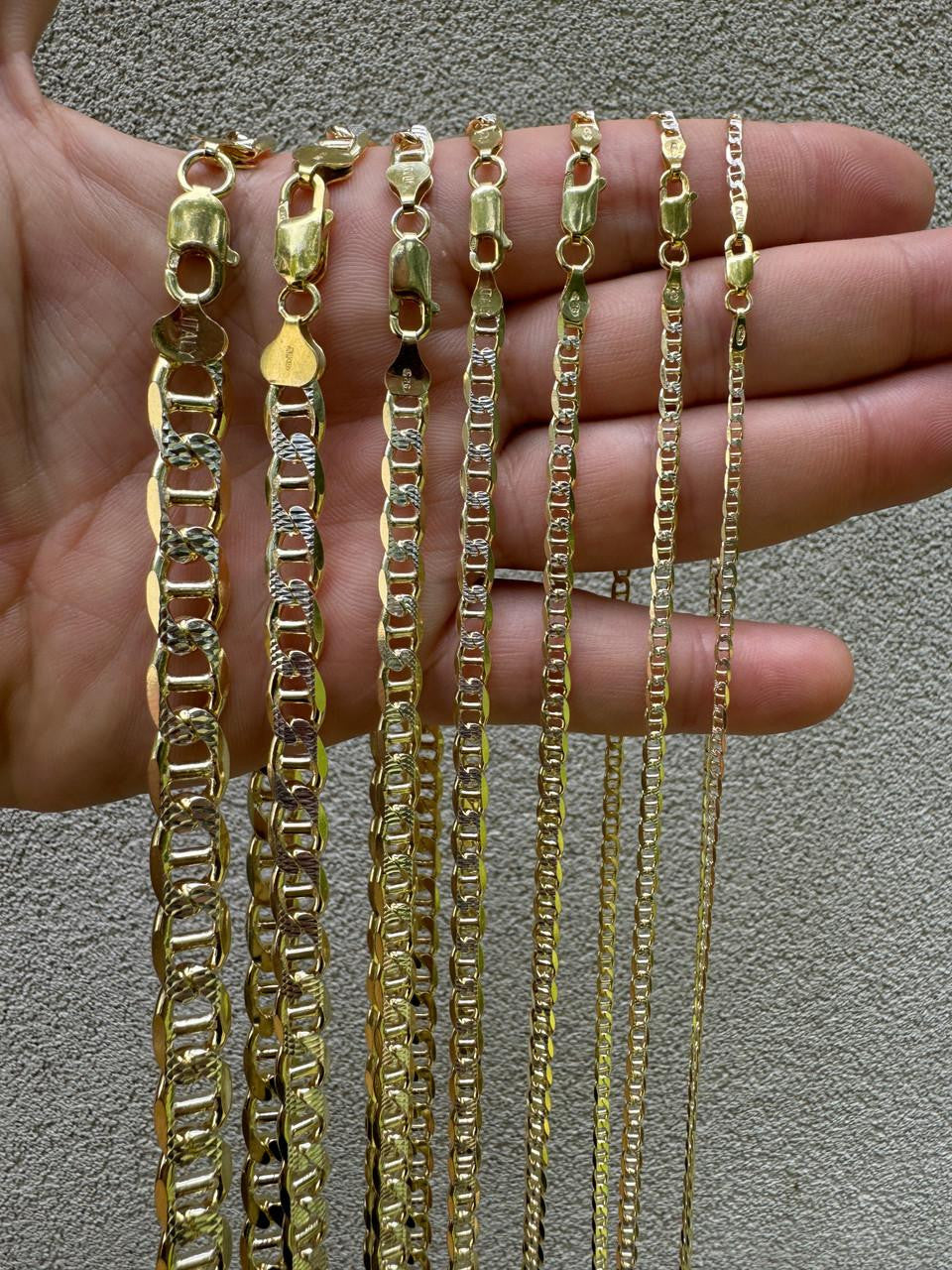 Mariner Link Chain Necklace Or Bracelet - Two Tone Diamond Cut 14k Gold Vermeil 925 Sterling Silver - 6"-30" - 2.5mm-10mm