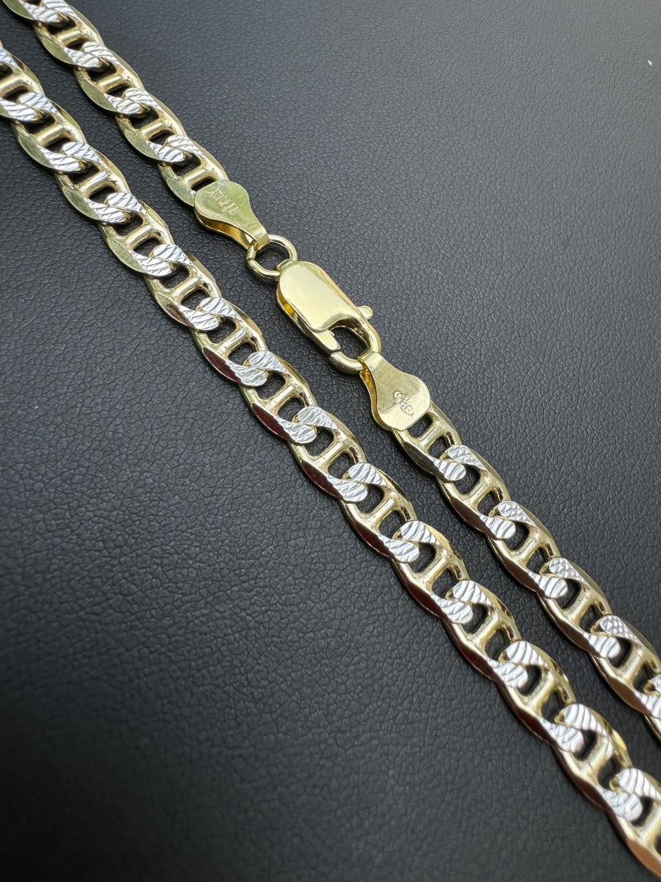 Mariner Link Chain Necklace Or Bracelet - Two Tone Diamond Cut 14k Gold Vermeil 925 Sterling Silver - 6"-30" - 2.5mm-10mm