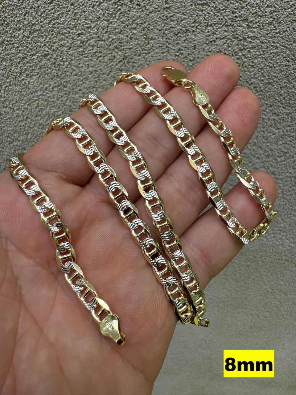 Mariner Link Chain Necklace Or Bracelet - Two Tone Diamond Cut 14k Gold Vermeil 925 Sterling Silver - 6"-30" - 2.5mm-10mm