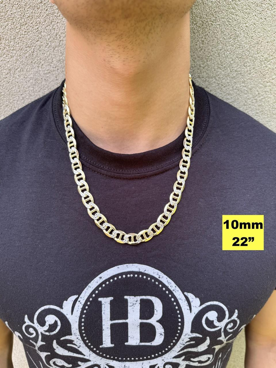Mariner Link Chain Necklace Or Bracelet - Two Tone Diamond Cut 14k Gold Vermeil 925 Sterling Silver - 6"-30" - 2.5mm-10mm