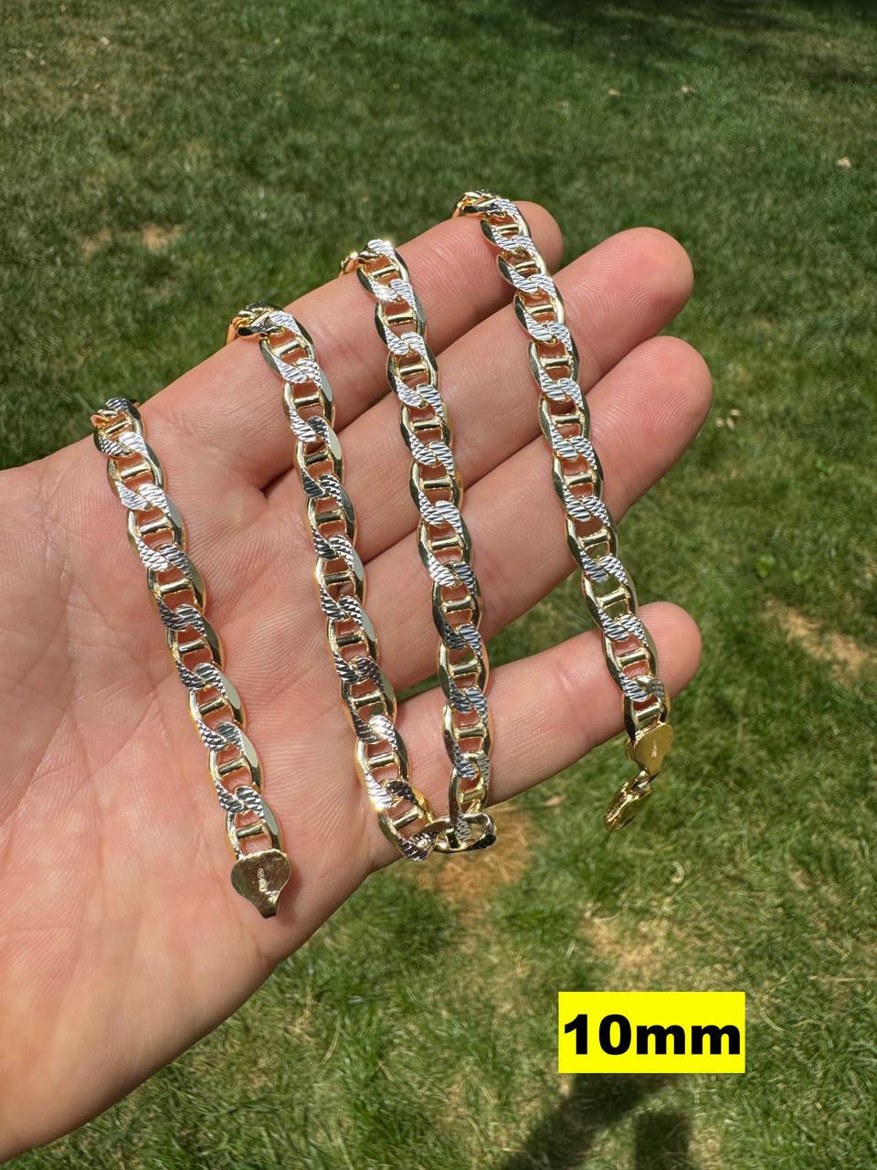 Mariner Link Chain Necklace Or Bracelet - Two Tone Diamond Cut 14k Gold Vermeil 925 Sterling Silver - 6"-30" - 2.5mm-10mm