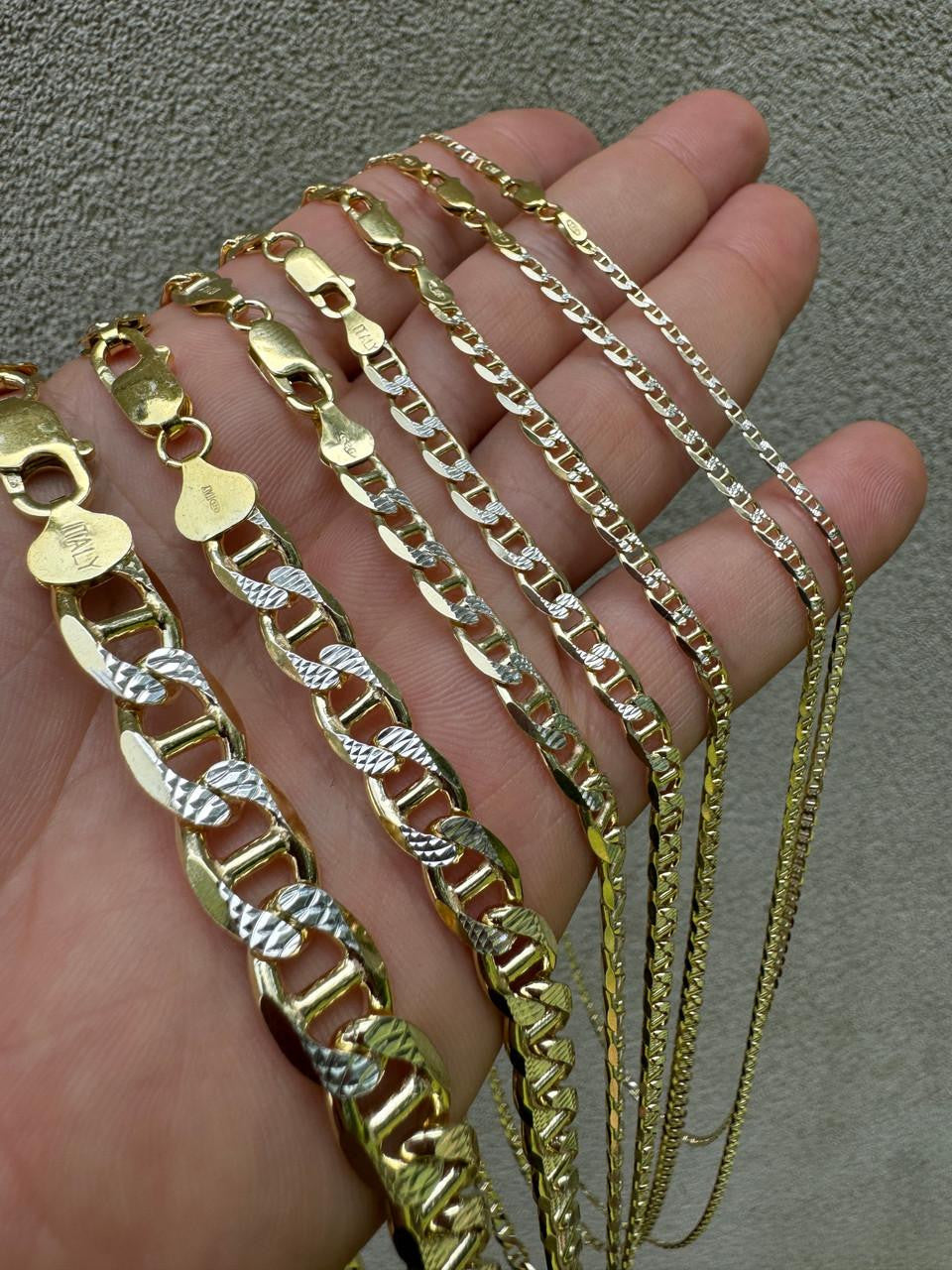 Mariner Link Chain Necklace Or Bracelet - Two Tone Diamond Cut 14k Gold Vermeil 925 Sterling Silver - 6"-30" - 2.5mm-10mm