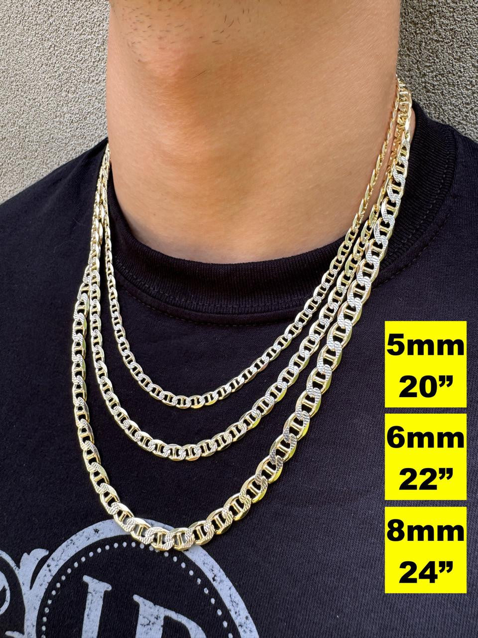 Mariner Link Chain Necklace Or Bracelet - Two Tone Diamond Cut 14k Gold Vermeil 925 Sterling Silver - 6"-30" - 2.5mm-10mm
