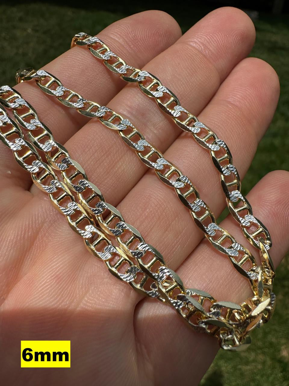 Mariner Link Chain Necklace Or Bracelet - Two Tone Diamond Cut 14k Gold Vermeil 925 Sterling Silver - 6"-30" - 2.5mm-10mm