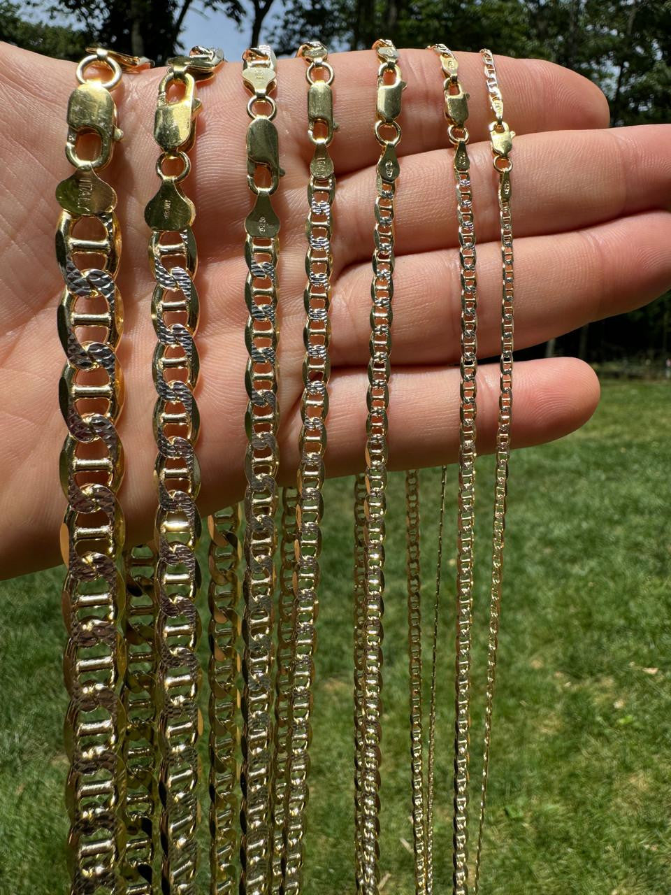 Mariner Link Chain Necklace Or Bracelet - Two Tone Diamond Cut 14k Gold Vermeil 925 Sterling Silver - 6"-30" - 2.5mm-10mm