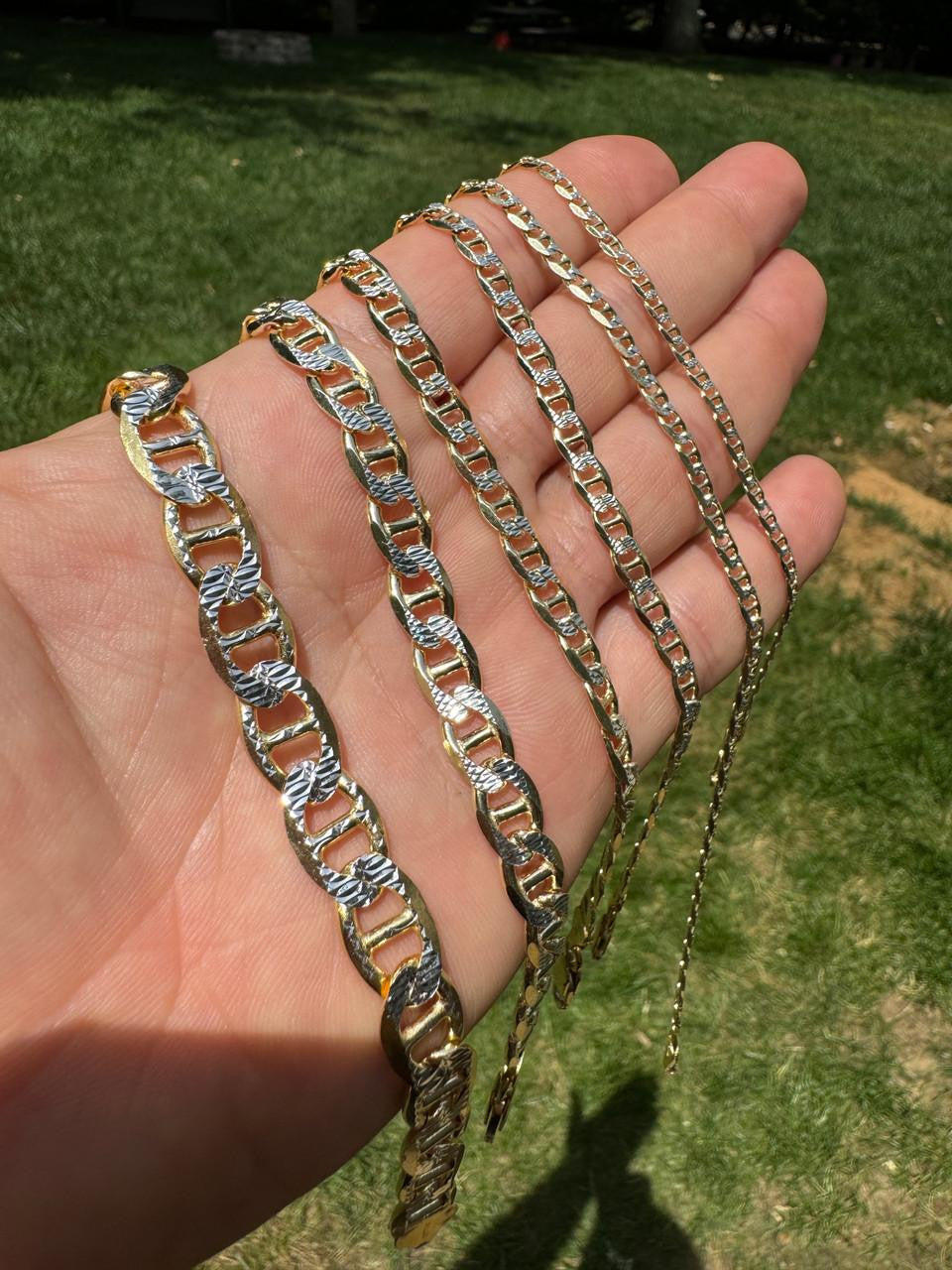 Mariner Link Chain Necklace Or Bracelet - Two Tone Diamond Cut 14k Gold Vermeil 925 Sterling Silver - 6"-30" - 2.5mm-10mm