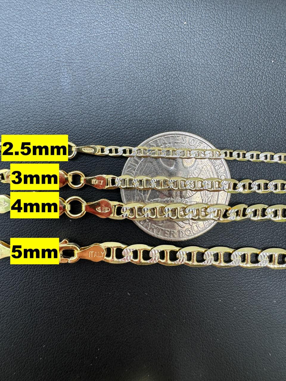 Mariner Link Chain Necklace Or Bracelet - Two Tone Diamond Cut 14k Gold Vermeil 925 Sterling Silver - 6"-30" - 2.5mm-10mm