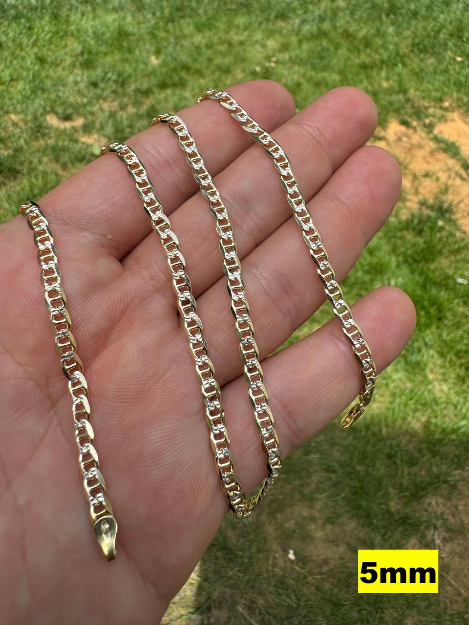 Mariner Link Chain Necklace Or Bracelet - Two Tone Diamond Cut 14k Gold Vermeil 925 Sterling Silver - 6"-30" - 2.5mm-10mm