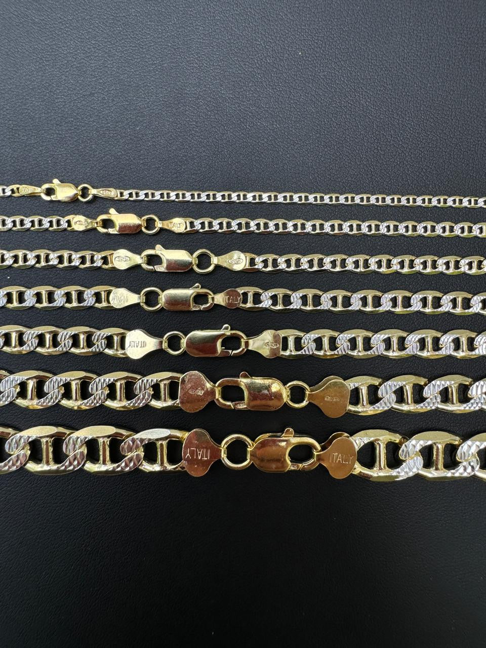Mariner Link Chain Necklace Or Bracelet - Two Tone Diamond Cut 14k Gold Vermeil 925 Sterling Silver - 6"-30" - 2.5mm-10mm