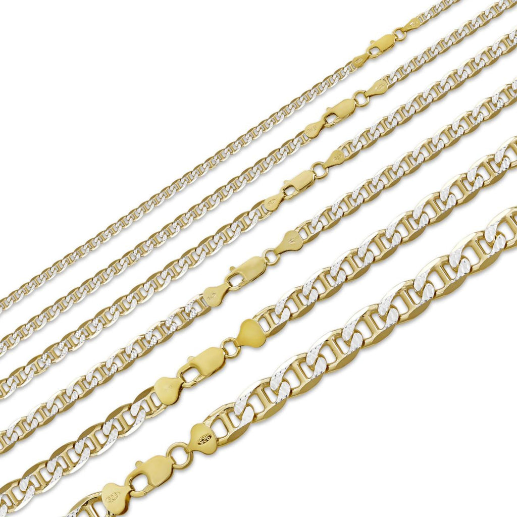 Mariner Link Chain Necklace Or Bracelet - Two Tone Diamond Cut 14k Gold Vermeil 925 Sterling Silver - 6"-30" - 2.5mm-10mm