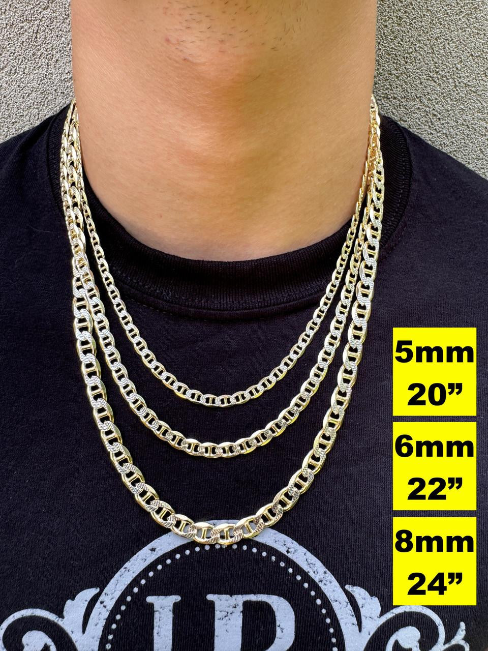 Mariner Link Chain Necklace Or Bracelet - Two Tone Diamond Cut 14k Gold Vermeil 925 Sterling Silver - 6"-30" - 2.5mm-10mm