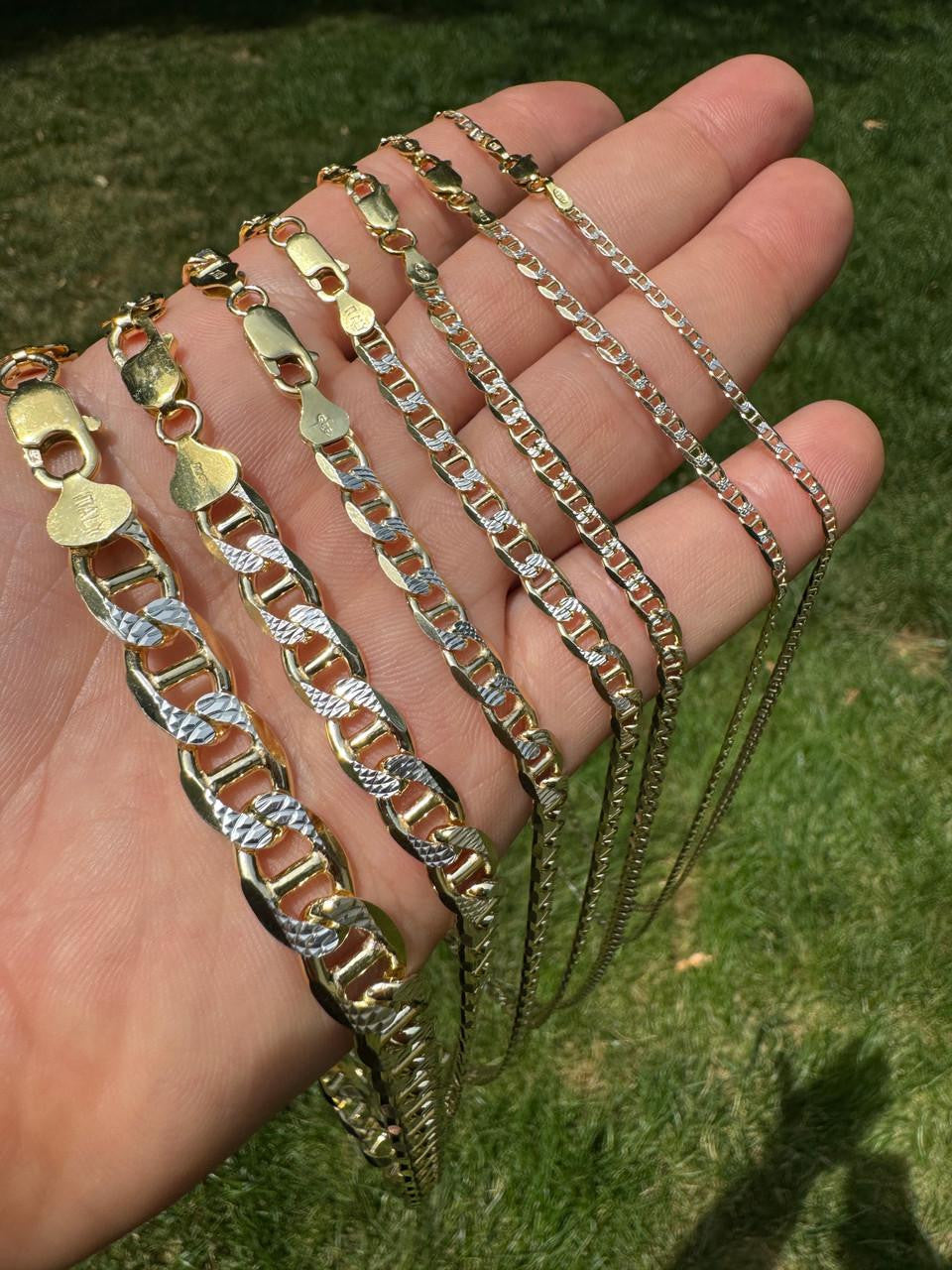 Mariner Link Chain Necklace Or Bracelet - Two Tone Diamond Cut 14k Gold Vermeil 925 Sterling Silver - 6"-30" - 2.5mm-10mm