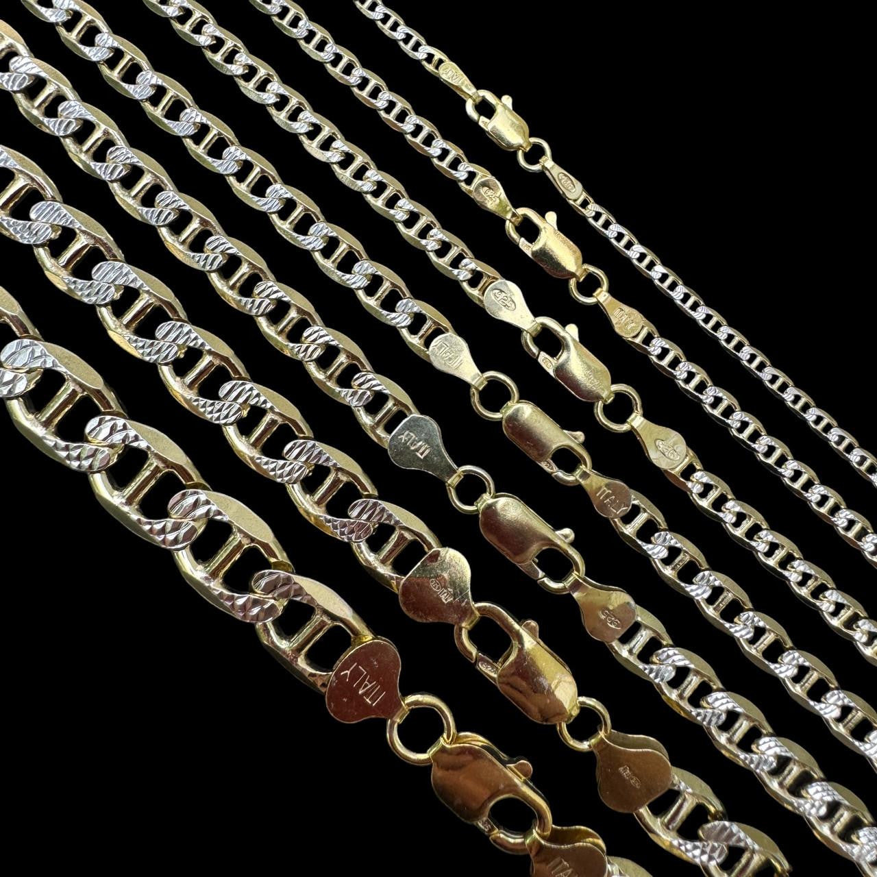 Mariner Link Chain Necklace Or Bracelet - Two Tone Diamond Cut 14k Gold Vermeil 925 Sterling Silver - 6"-30" - 2.5mm-10mm