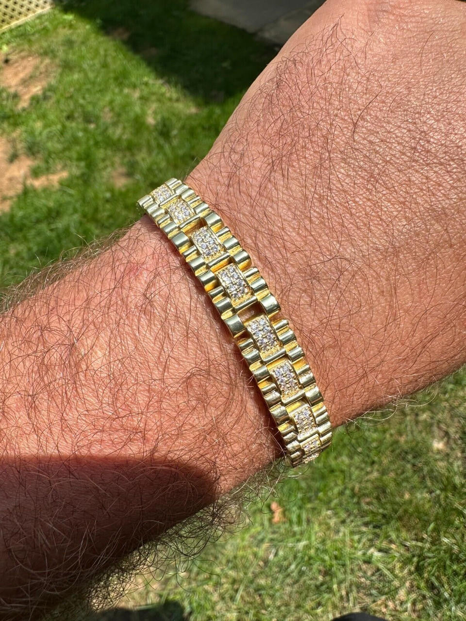 Everyday Classic Presidential Custom Link Bracelet Iced Out CZ Stones - 14k Gold Vermeil 925 Silver - 10mm - 7.5"-8.5"