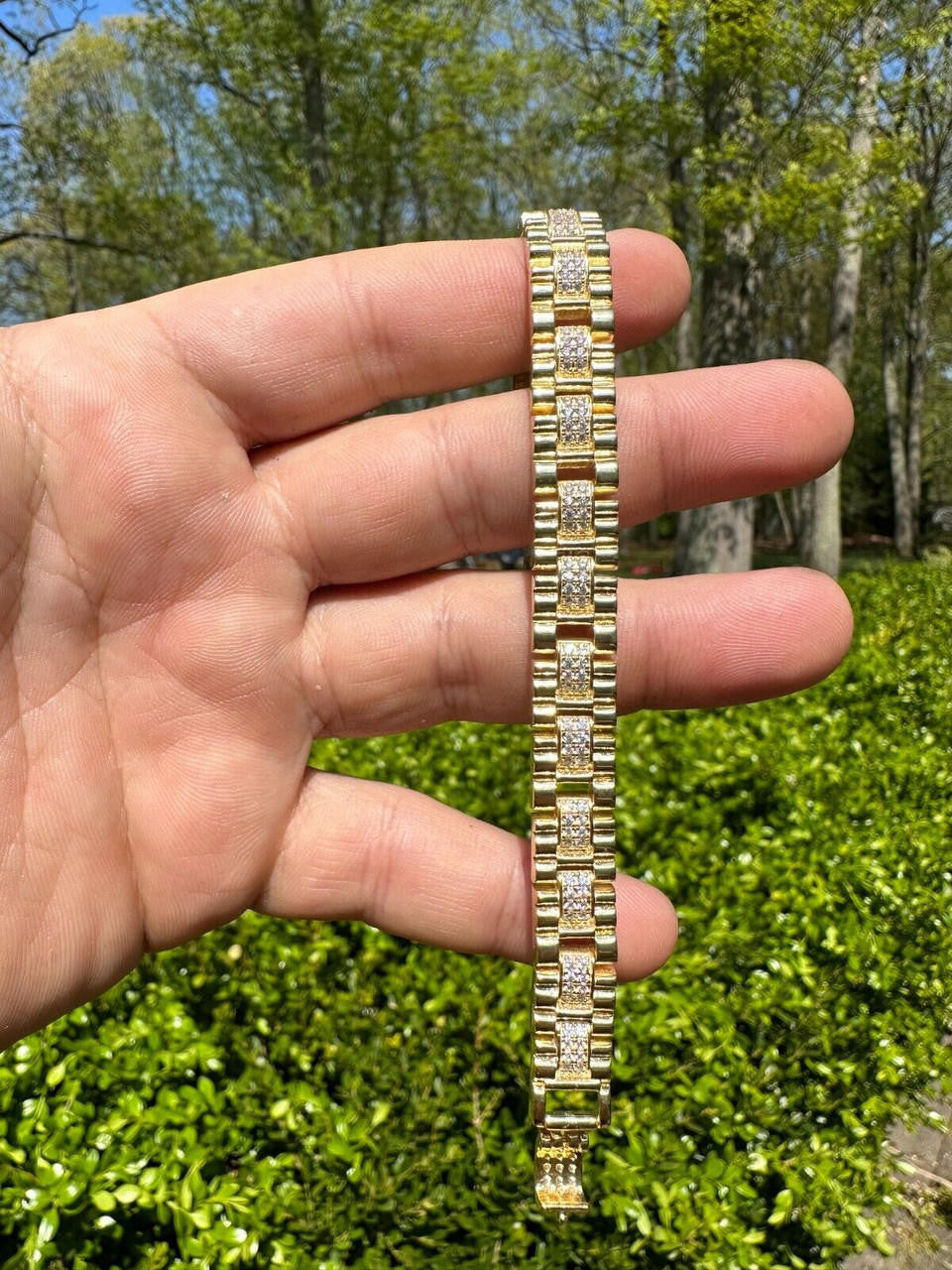 Everyday Classic Presidential Custom Link Bracelet Iced Out CZ Stones - 14k Gold Vermeil 925 Silver - 10mm - 7.5"-8.5"
