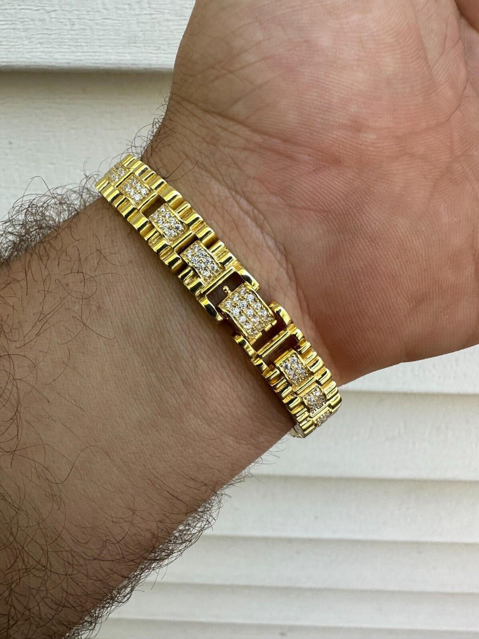 Everyday Classic Presidential Custom Link Bracelet Iced Out CZ Stones - 14k Gold Vermeil 925 Silver - 10mm - 7.5"-8.5"