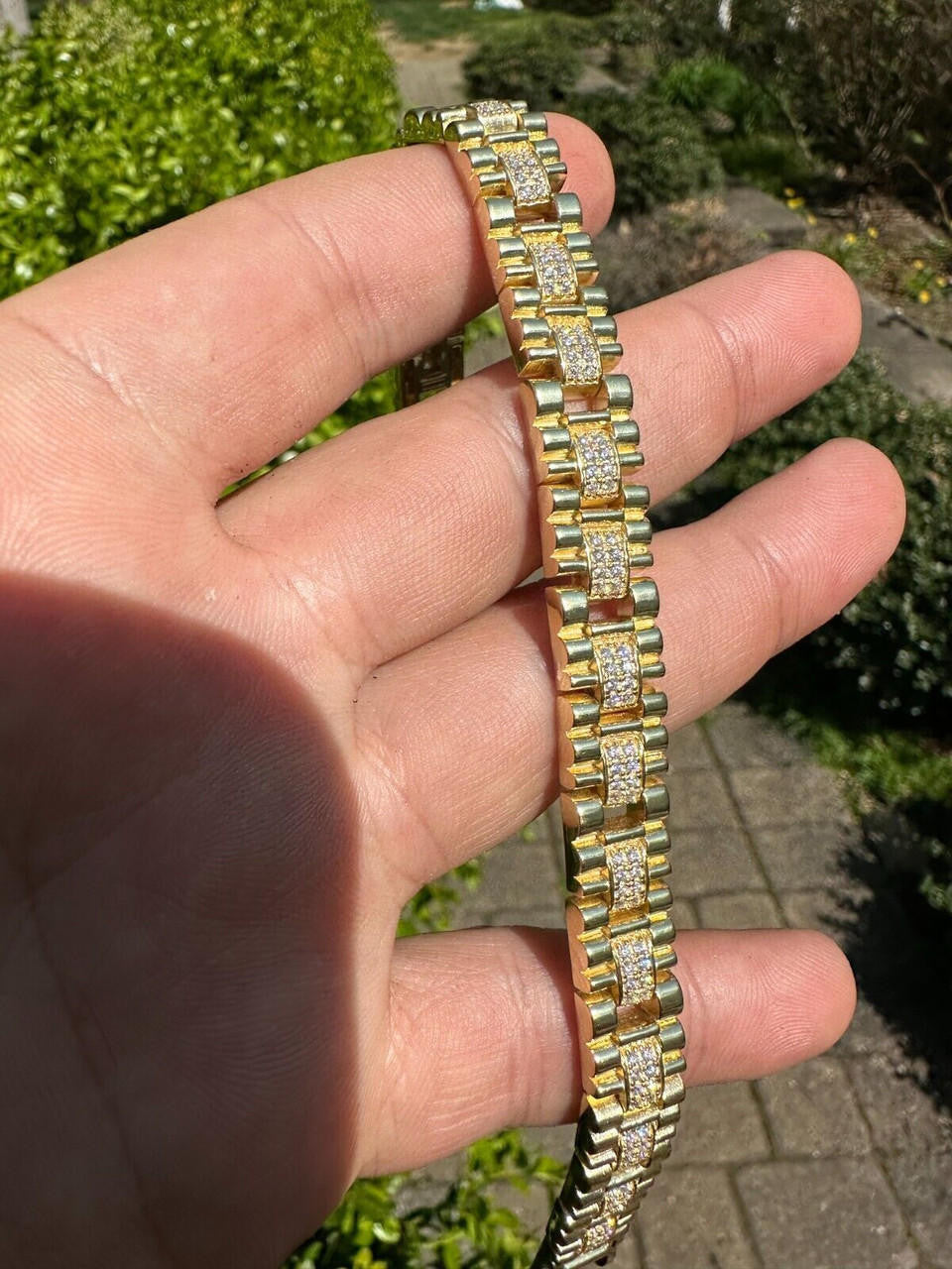 Everyday Classic Presidential Custom Link Bracelet Iced Out CZ Stones - 14k Gold Vermeil 925 Silver - 10mm - 7.5"-8.5"