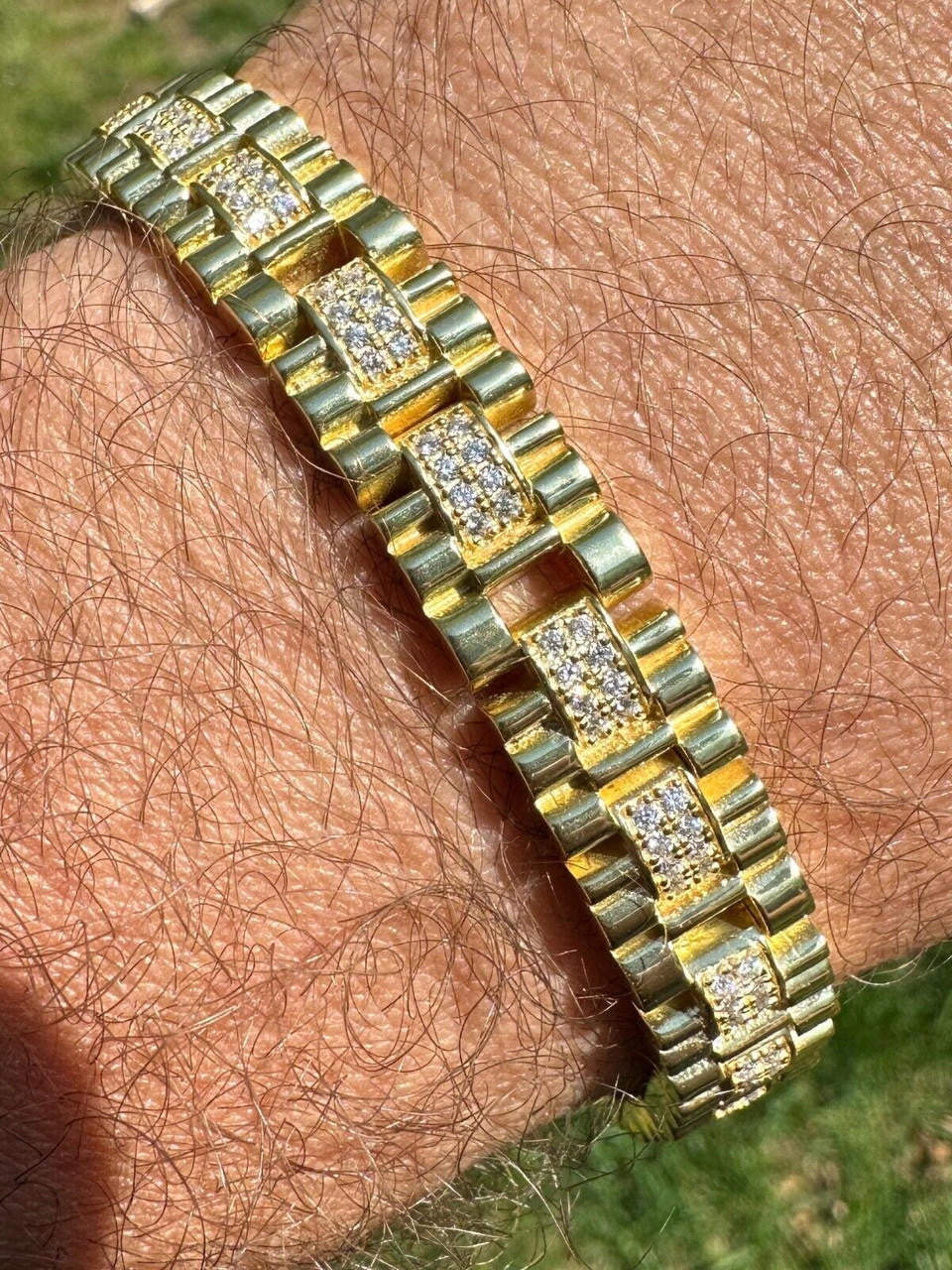 Everyday Classic Presidential Custom Link Bracelet Iced Out CZ Stones - 14k Gold Vermeil 925 Silver - 10mm - 7.5"-8.5"