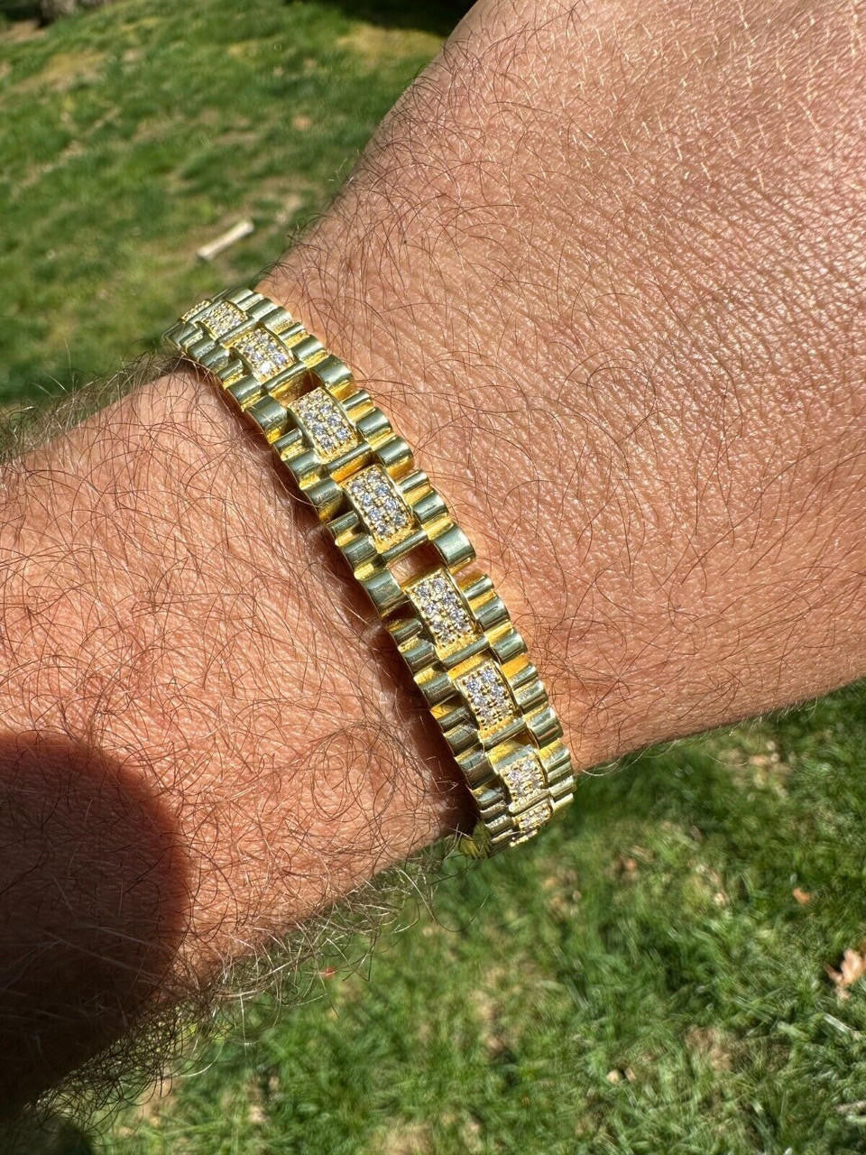 Everyday Classic Presidential Custom Link Bracelet Iced Out CZ Stones - 14k Gold Vermeil 925 Silver - 10mm - 7.5"-8.5"
