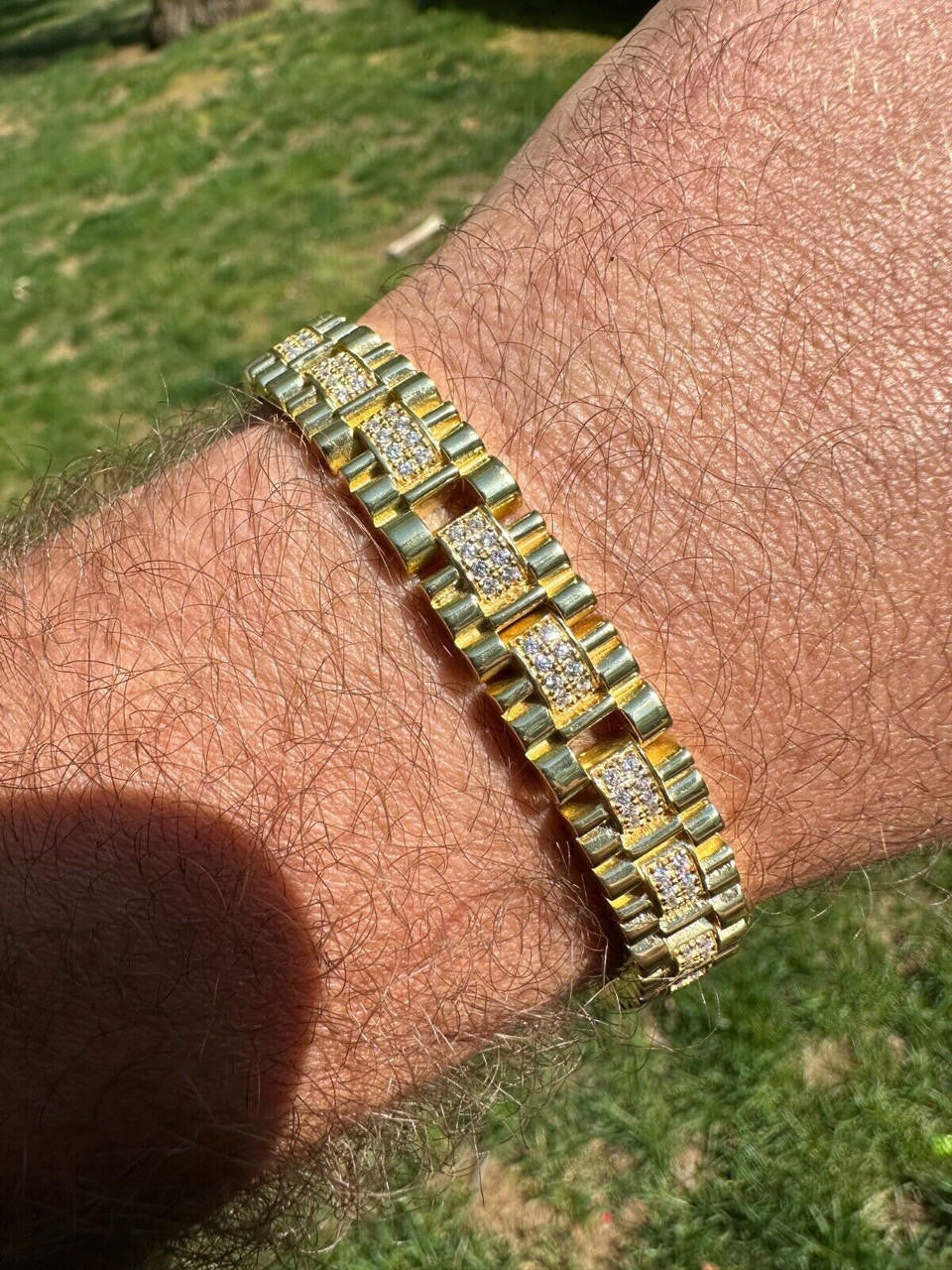 Everyday Classic Presidential Custom Link Bracelet Iced Out CZ Stones - 14k Gold Vermeil 925 Silver - 10mm - 7.5"-8.5"