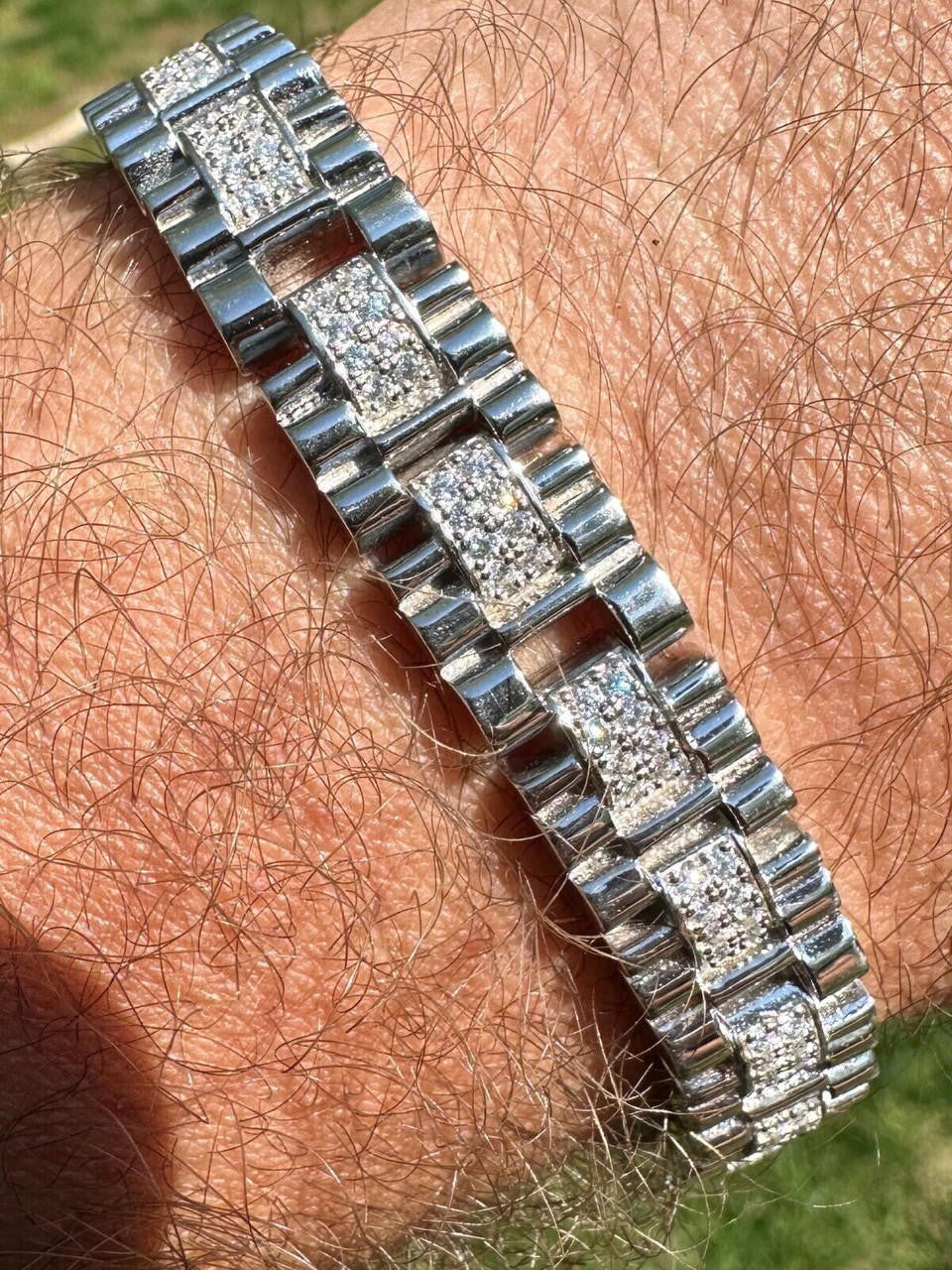 Everyday Classic Presidential Custom Link Bracelet Iced Out CZ Stones - 925 Silver - 10mm - 7.5"-8.5"