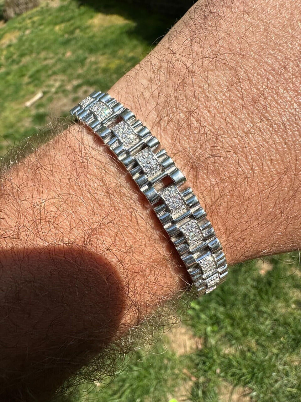 Everyday Classic Presidential Custom Link Bracelet Iced Out CZ Stones - 925 Silver - 10mm - 7.5"-8.5"