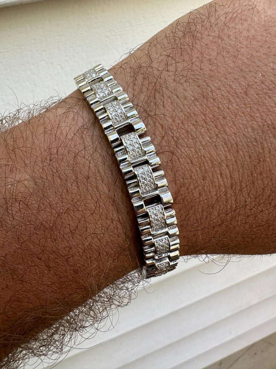 Everyday Classic Presidential Custom Link Bracelet Iced Out CZ Stones - 925 Silver - 10mm - 7.5"-8.5"